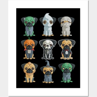 Cute Pugs Halloween T Shirt Funny Halloween Gif Posters and Art